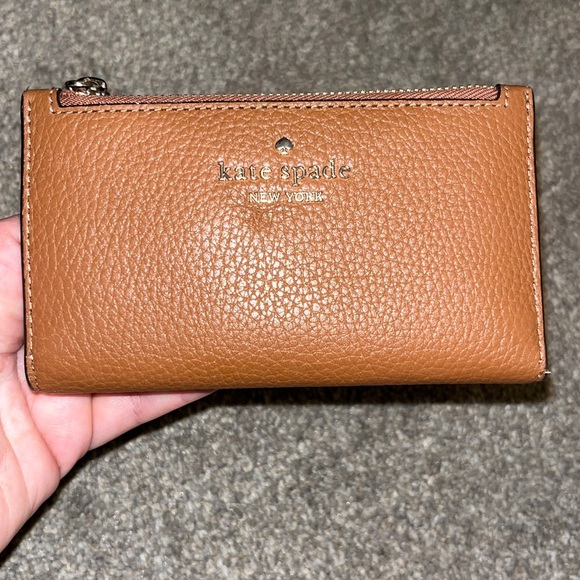 Kate Spade Pebbled Leather Slim Wallet – Classic Cognac Brown - Picture 1 of 5